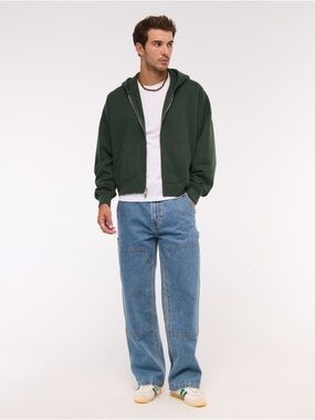 Abercrombie & Fitch Dark Green Zip-Up Hoodie Sweater